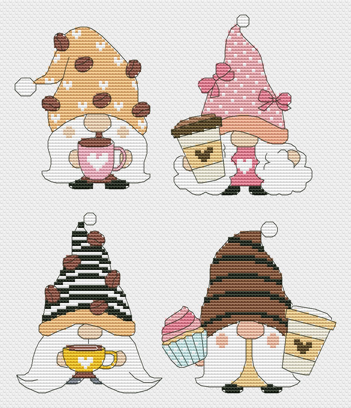 Cross stitch pattern, Coffee cross stitch, Gnome cross stitch, Counted cross stitch