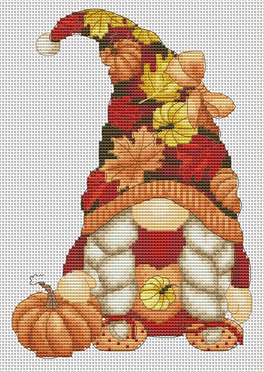 Autumn female, Cross stitch pattern, Pumpkins cross stitch, Gnomes cross stitch, Autumn cross stitch, Fall cross stitch