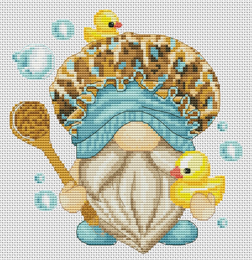 Counted cross stitch pattern - Gnome in the bathtub