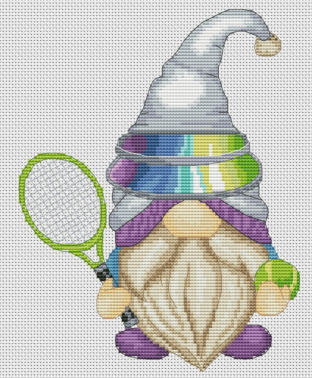 Tennis player, Cross stitch pattern, Tennis cross stitch, Modern cross stitch, Gnome cross stitch, Sport cross stitch