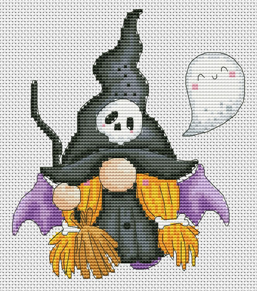 Witch, Cross stitch pattern, Gnome cross stitch, Easy cross stitch