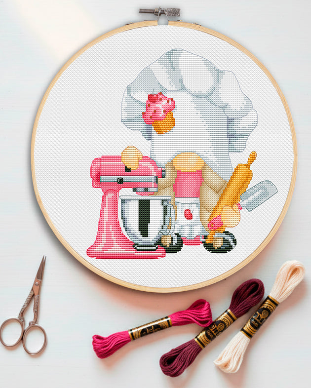 Confectioner, Kitchen cross stitch, Gnomes cross stitch, Bakery cross stitch
