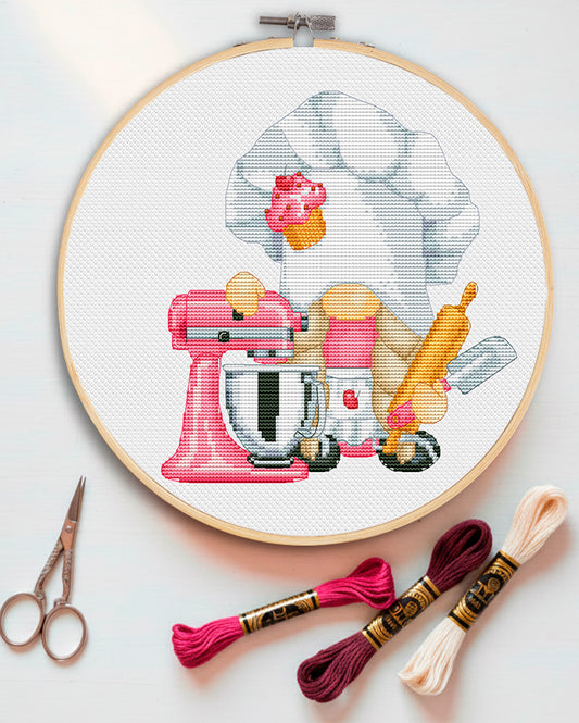 Confectioner, Kitchen cross stitch, Gnomes cross stitch, Bakery cross stitch