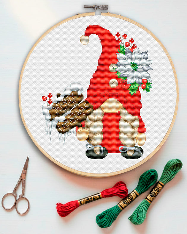Christmas girl, Cross stitch, Christmas cross stitch, Gnomes cross stitch, Modern cross stitch, Poisentia cross stitch, Christmas gift