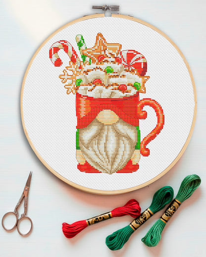 Christmas cup, Christmas cross stitch, Gnomes cross stitch, Modern cross stitch, Cross stitch pattern, Christmas ornament