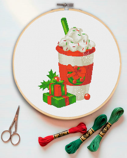 Christmas coffee, Cross stitch, Coffee cross stitch, Gnomes cross stitch, Modern cross stitch, Christmas cross stitch, Funny cross stitch