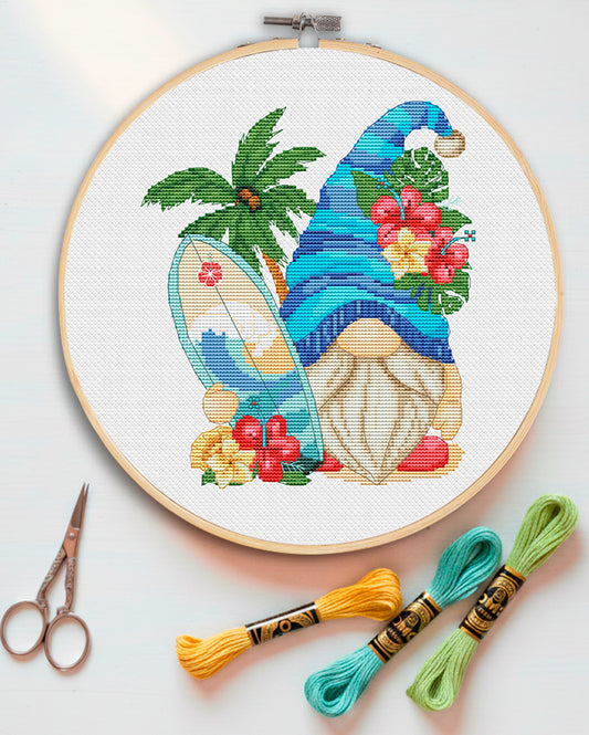 Surfer, Cross stitch pattern, Cross stitch art, Gnomes cross stitch, Modern cross stitch, Funny cross stitch, Holiday cross stitch