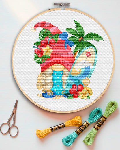 Surf girl, Cross stitch pattern, Counted cross stitch, Gnomes cross stitch, Modern cross stitch, Funny cross stitch, Holiday cross stitch