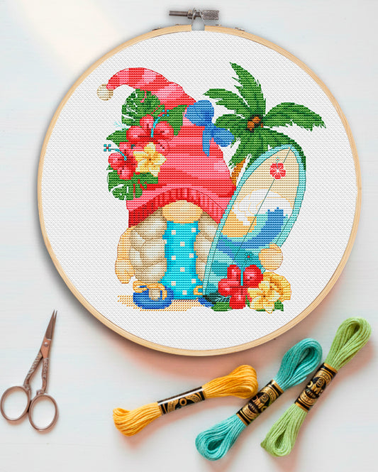 Surf girl, Cross stitch pattern, Counted cross stitch, Gnomes cross stitch, Modern cross stitch, Funny cross stitch, Holiday cross stitch