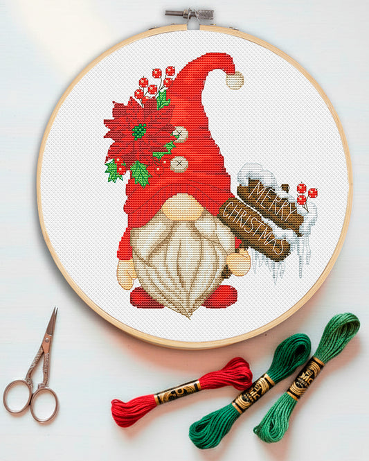 Christmas gnome, Cross stitch, Christmas cross stitch, Gnomes cross stitch, Modern cross stitch, Poisentia cross stitch, Christmas decor
