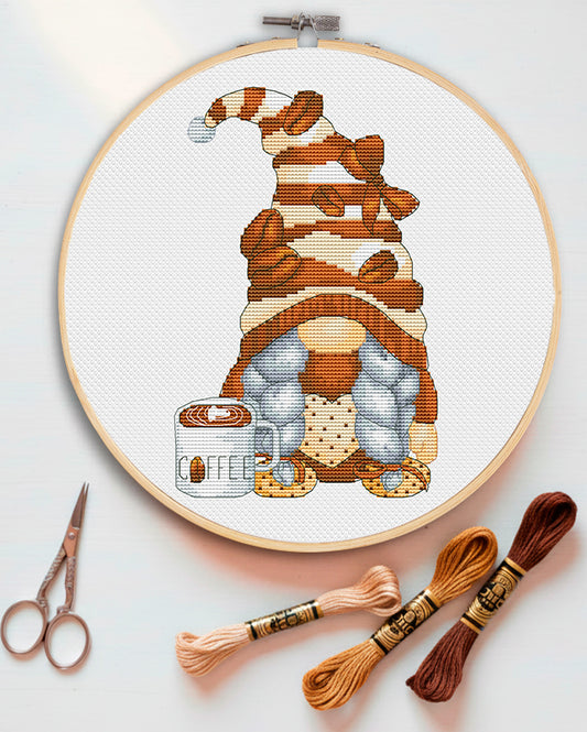 Coffee girl, Cross stitch, Coffee cross stitch, Gnomes cross stitch, Modern cross stitch, Kitchen cross stitch, Funny cross stitch