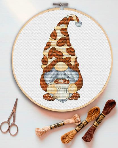 Coffee gnome, Cross stitch pattern