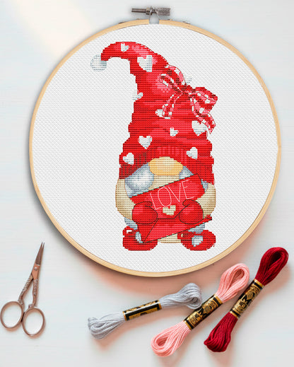 Valentine Day girl, Cross stitch, Gnomes cross stitch, Modern cross stitch, Cross stitch pattern