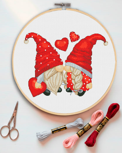 Cross stitch pattern Gnomes in love