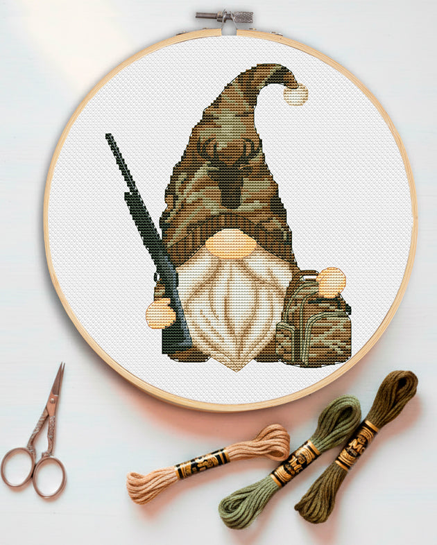 Cross stitch pattern Hunter, Gnome cross stitch, Camping cross stitch