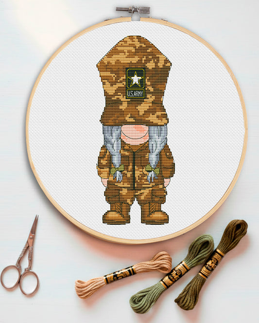 Army female, Cross stitch, US Army cross stitch, Gnomes cross stitch, Military gift, Counted cross stitch, Gnome cross stitch