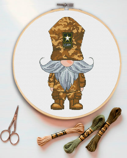 Army gnome, Cross stitch, US army cross stitch, Gnomes cross stitch, Military gift, Counted cross stitch, Gnome cross stitch
