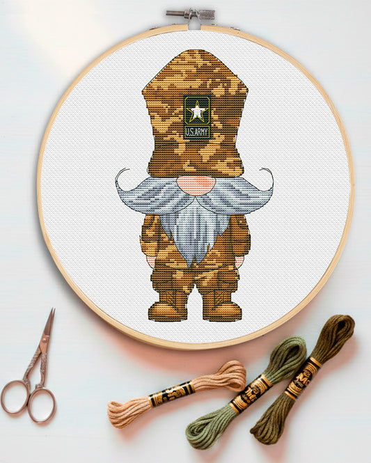 Army gnome, Cross stitch, US army cross stitch, Gnomes cross stitch, Military gift, Counted cross stitch, Gnome cross stitch
