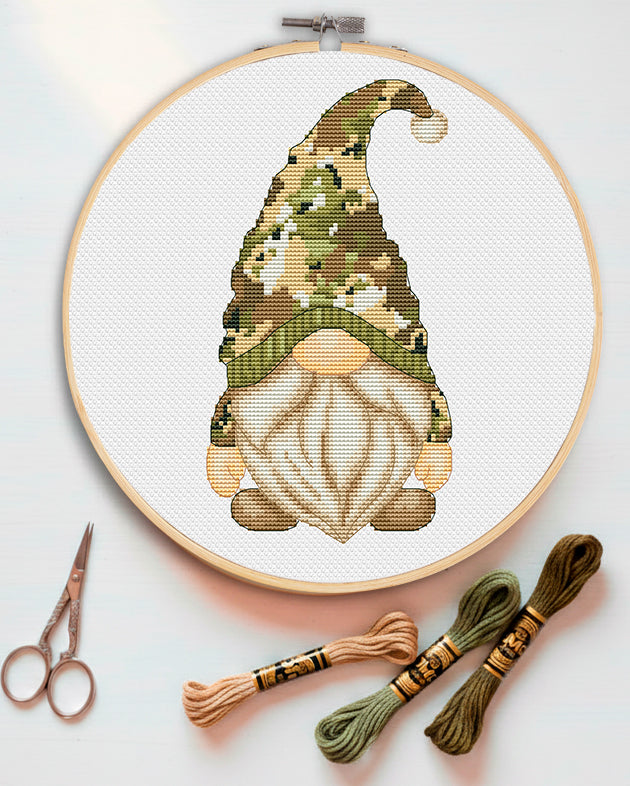 Cross stitch pattern - Army gnome, Gnome cross stitch