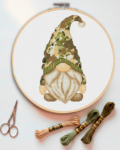 Cross stitch pattern - Army gnome, Gnome cross stitch