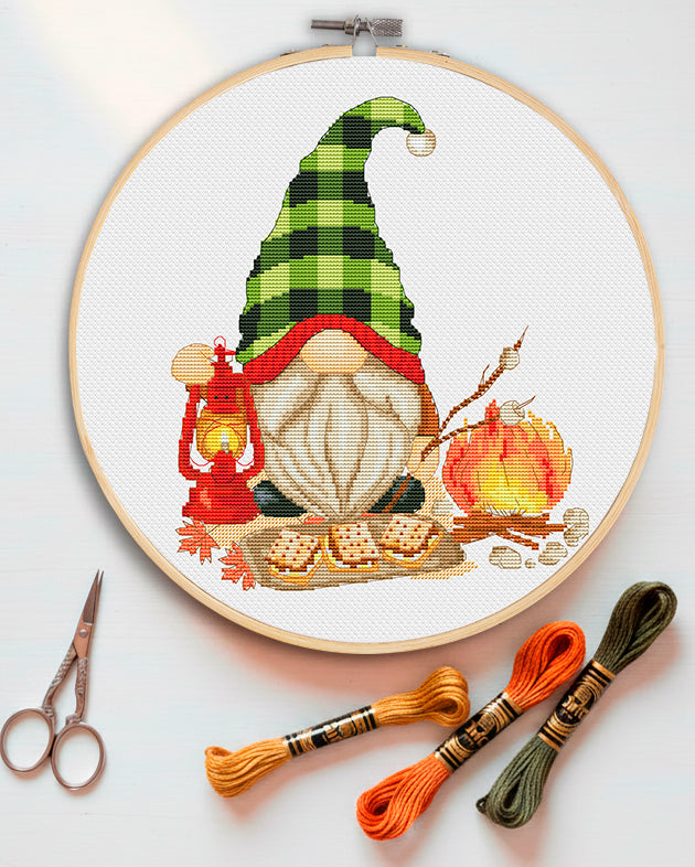 Camping gnome, Cross stitch PDF,  Gnomes cross stitch