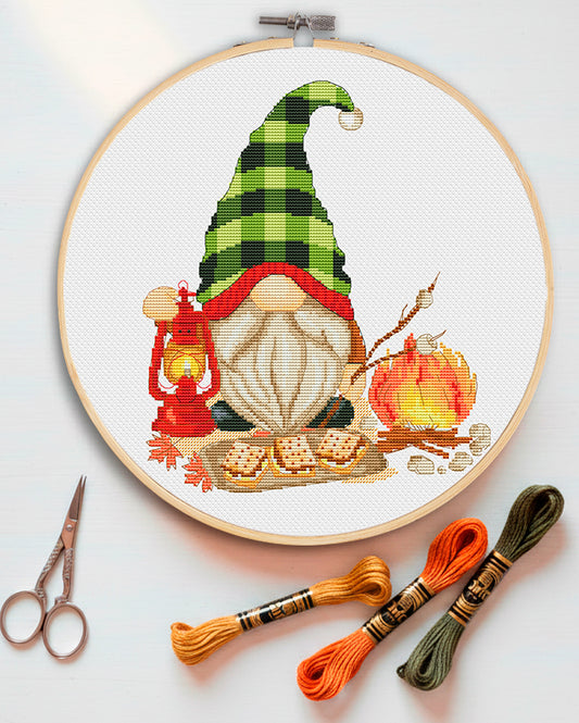 Camping gnome, Cross stitch PDF,  Gnomes cross stitch