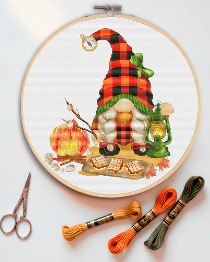 Camping girl, Camping cross stitch, Gnomes cross stitch, Modern cross stitch, Cross stitch pattern