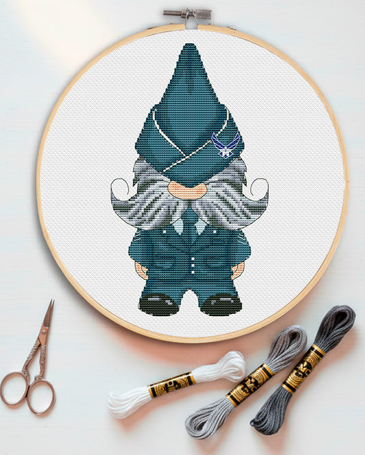 Air Forse, Cross stitch, Counted cross stitch, Gnome cross stitch