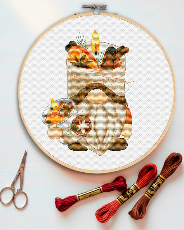 Christmas Candle Gnome Cross Stitch Pattern