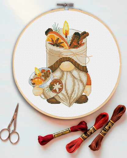 Christmas Candle Gnome Cross Stitch Pattern
