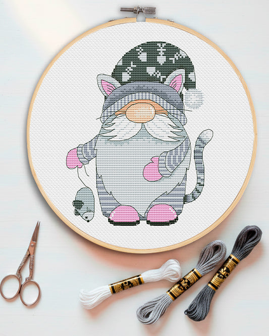 Cat gnome, Cross stitch pattern, Cat cross stitch, Gnome cross stitch, Modern cross stitch, Pets cross stitch, Funny cross stitch