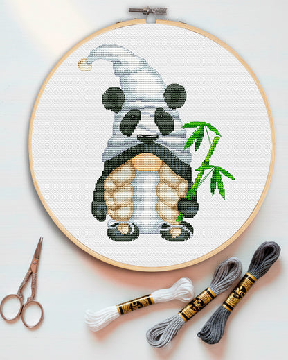 Panda female, Cross stitch pattern, Animal cross stitch,  Gnomes cross stitch, Funny cross stitch