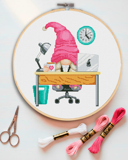 Office female, Cross stitch pattern, Office cross stitch, Gnomes cross stitch, Counted cross stitch, Modern cross stitch