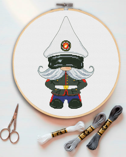 Marine gnome, Cross stitch, Marine corps gifts, Army cross stitch, Marines cross stitch, Counted cross stitch, Gnome cross stitch