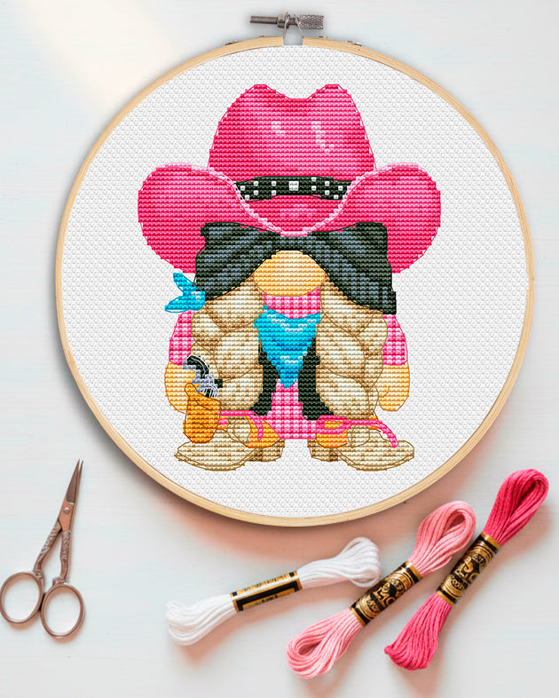 Cowgirl, Cross stitch pattern, Western cross stitch, Texas cross stitch, Counted cross stitch, Gnomes cross stitch, Modern cross stitch