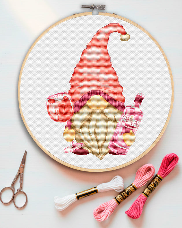 Gin gnome, Cross stitch, Drink cross stitch, Gnomes cross stitch, Modern cross stitch, Funny cross stitch, Bar cross stitch