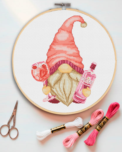 Gin gnome, Cross stitch, Drink cross stitch, Gnomes cross stitch, Modern cross stitch, Funny cross stitch, Bar cross stitch