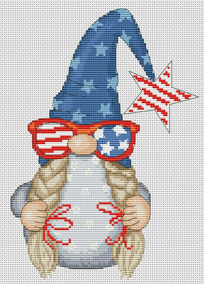 Patriotic girl, Cross stitch, 4th July, Gnomes cross stitch, Modern cross stitch, Cross stitch pattern, Independence day