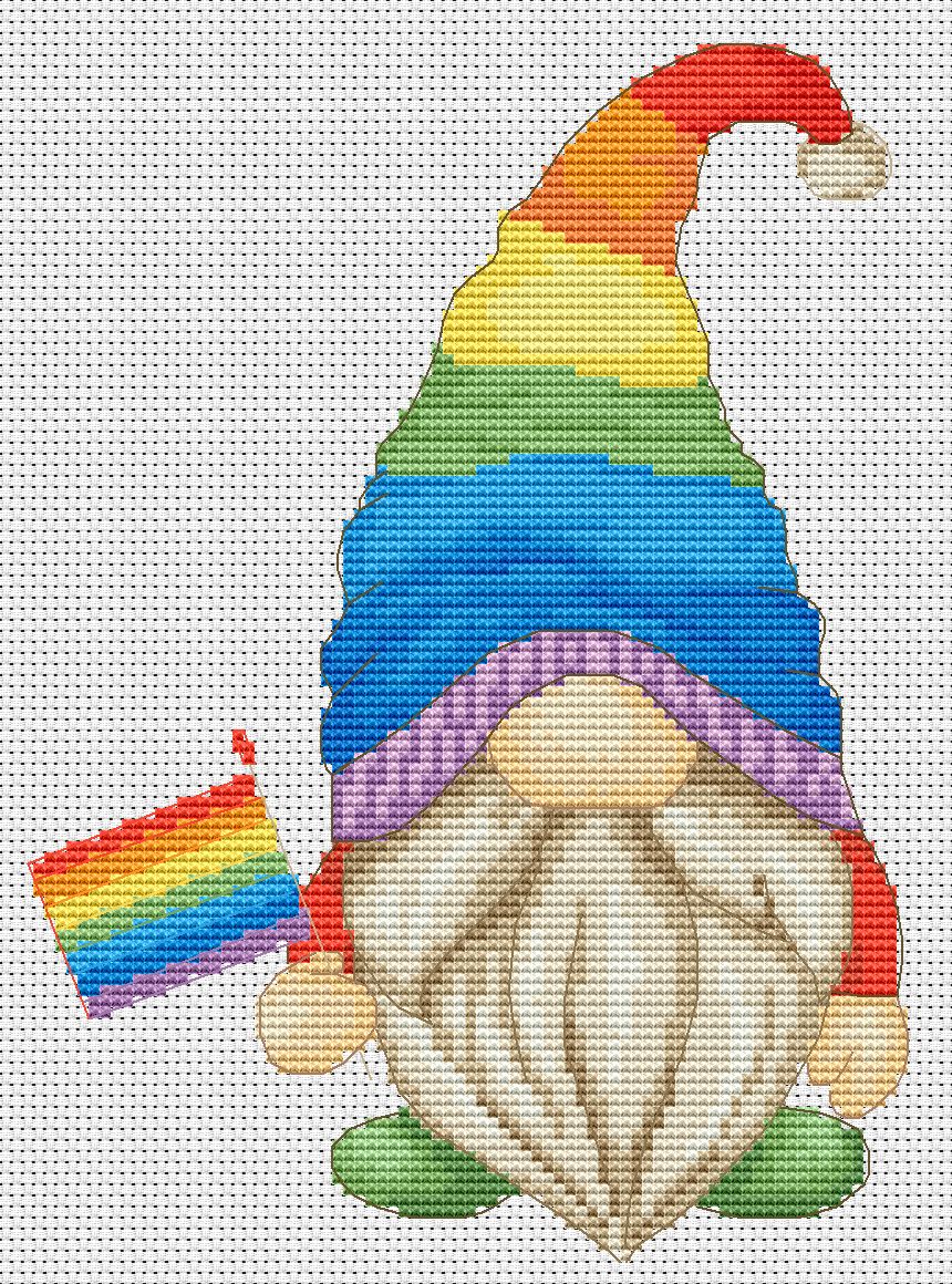 Pride gnome, Counted Cross stitch pattern