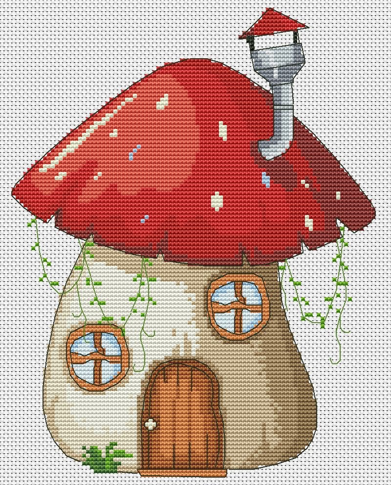 Cross stitch pattern, House cross stitch, Gnomes cross stitch, Fantasy cross stitch, Counted cross stitch, Mushroom cross stitch