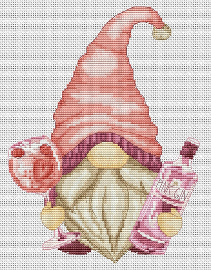 Gin gnome, Cross stitch, Drink cross stitch, Gnomes cross stitch, Modern cross stitch, Funny cross stitch, Bar cross stitch