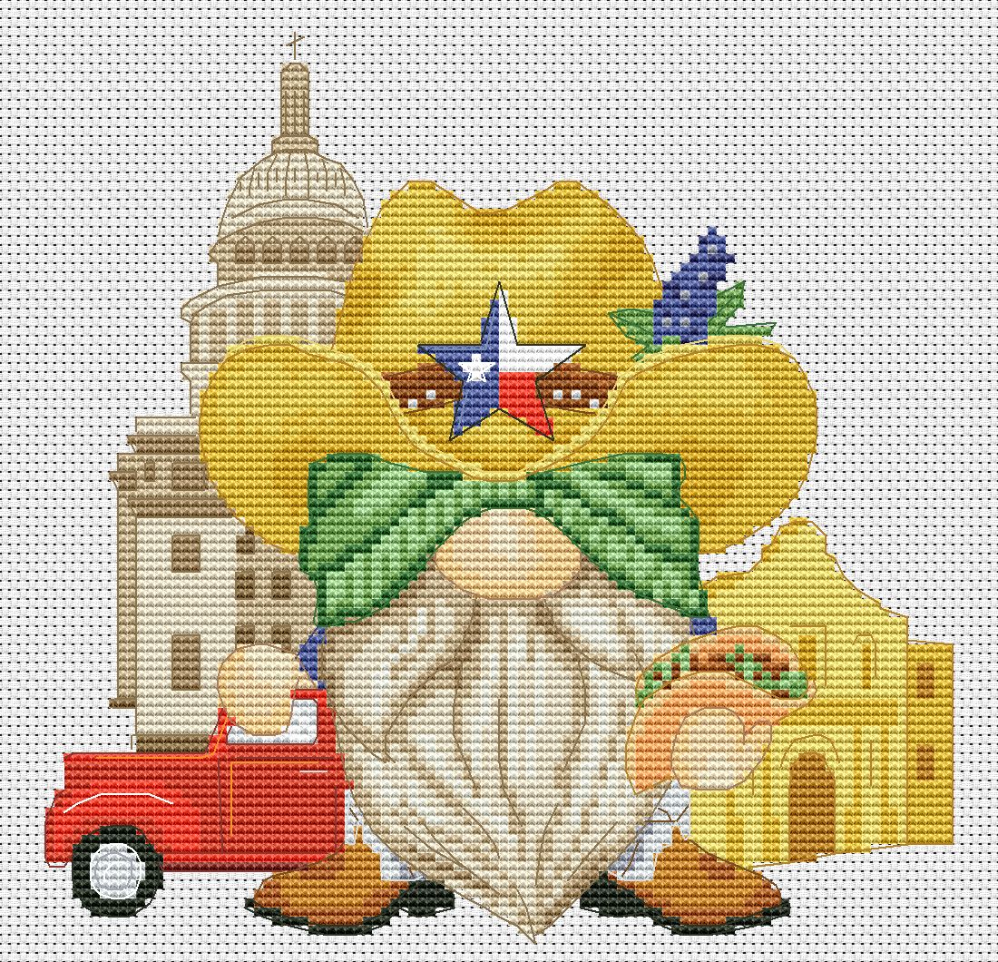 Texas, Cross stitch, Cross stitch pattern, Gnomes cross stitch, Cross stitch pdf, Texas cross stitch, Counted cross stitch