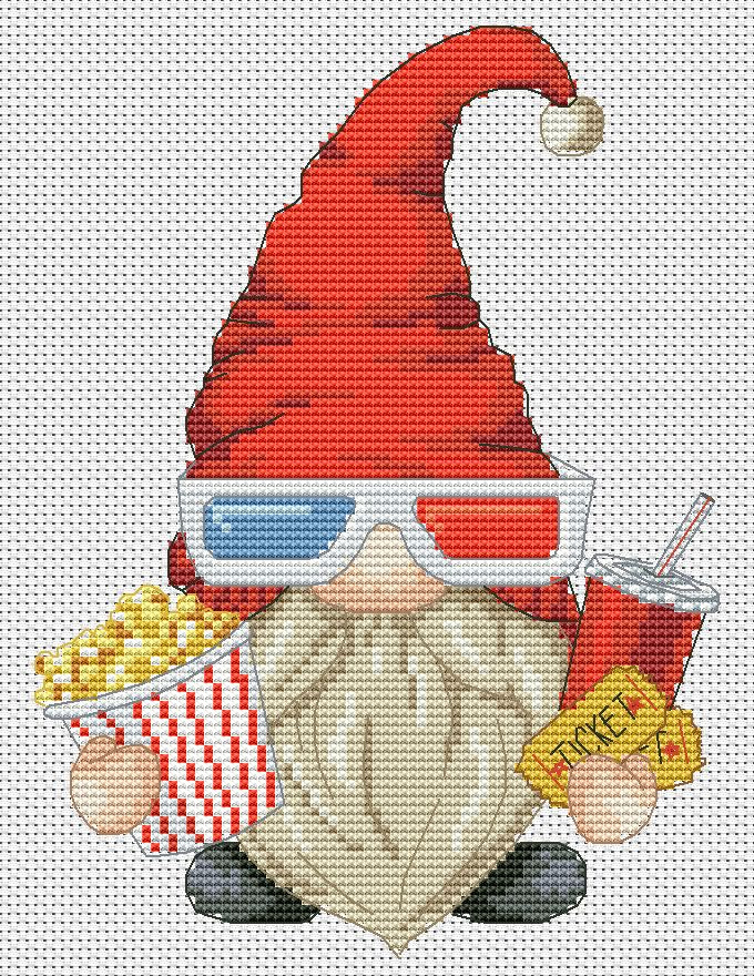 Movie fan, Cross stitch, Cinema cross stitch, Gnomes cross stitch, Modern cross stitch, Funny cross stitch, Movie cross stitch