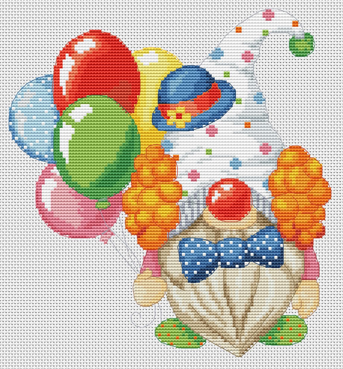 Clown, Cross stitch, Circus cross stitch, Gnomes cross stitch, Modern cross stitch, Birthday cross stitch, Funny cross stitch