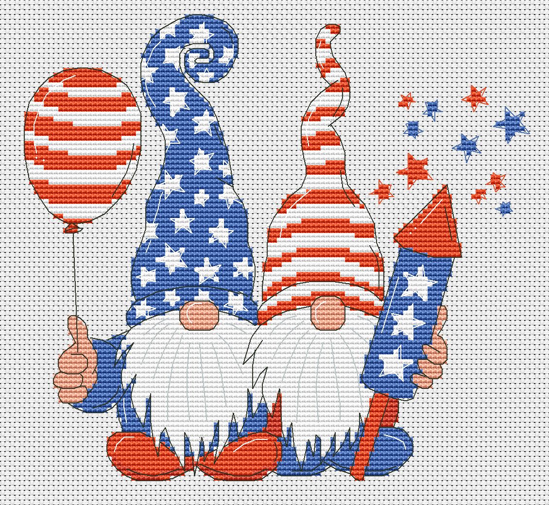 Cross stitch pattern, Gnomes cross stitch, Modern cross stitch, Counted cross stitch, Independence day