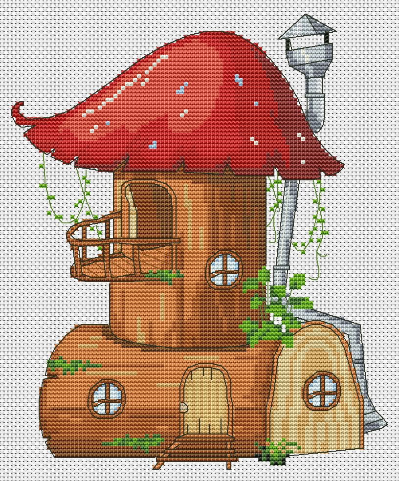 Cross stitch pattern, House cross stitch, Modern cross stitch, Fantasy cross stitch, Counted cross stitch, Mushroom cross stitch