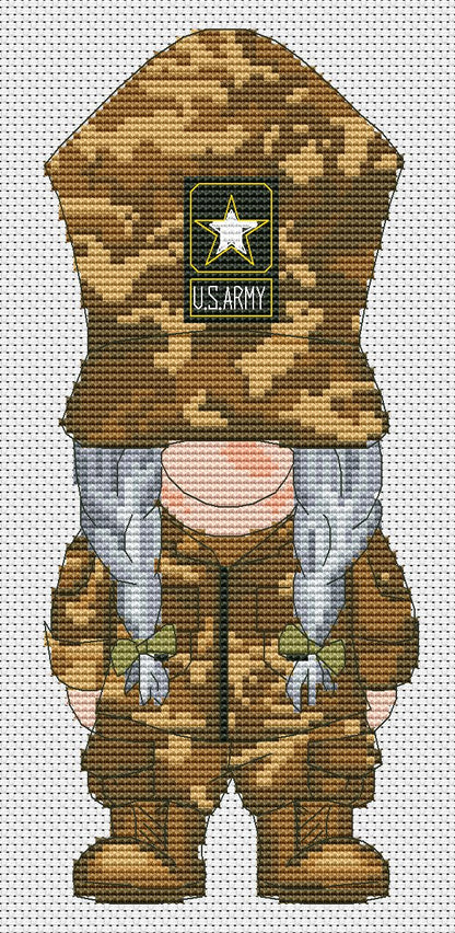 Army female, Cross stitch, US Army cross stitch, Gnomes cross stitch, Military gift, Counted cross stitch, Gnome cross stitch