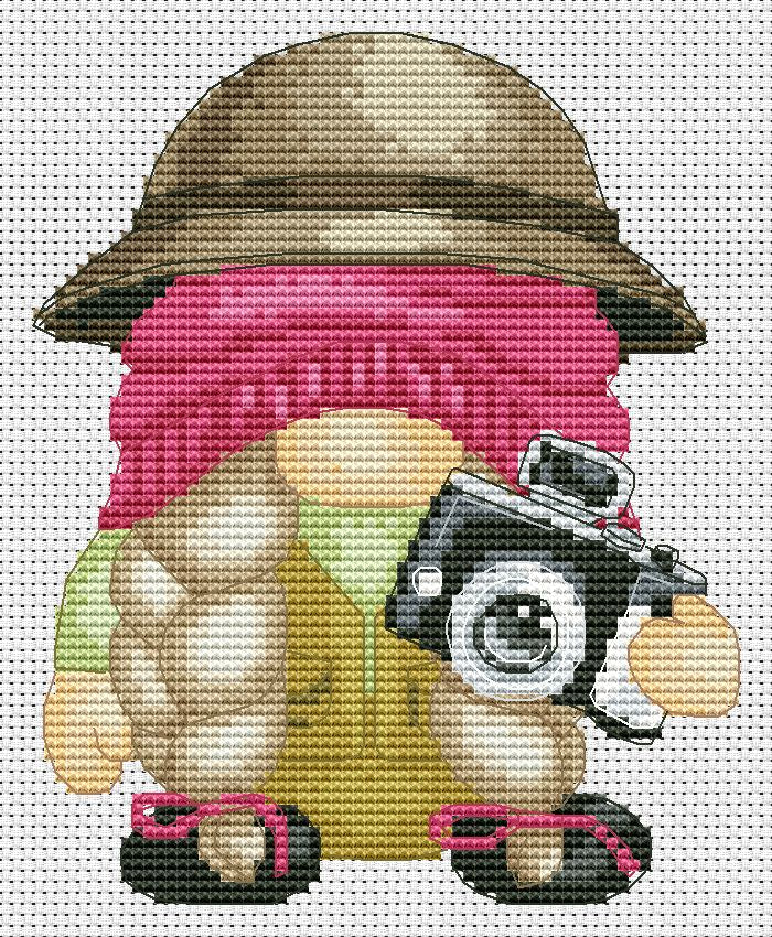 Safari female, Gnome cross stitch, Modern cross stitch, Funny cross stitch