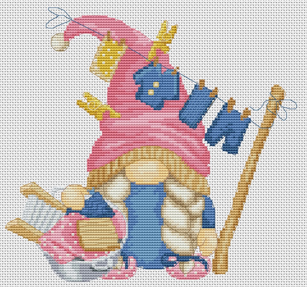 Gnome cross stitch pattern Laundry female