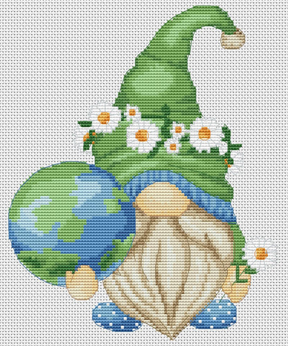 Mother earth day, Gnome cross stitch, Earth cross stitch, Counted cross stitch, Save nature, Daisy cross stitch